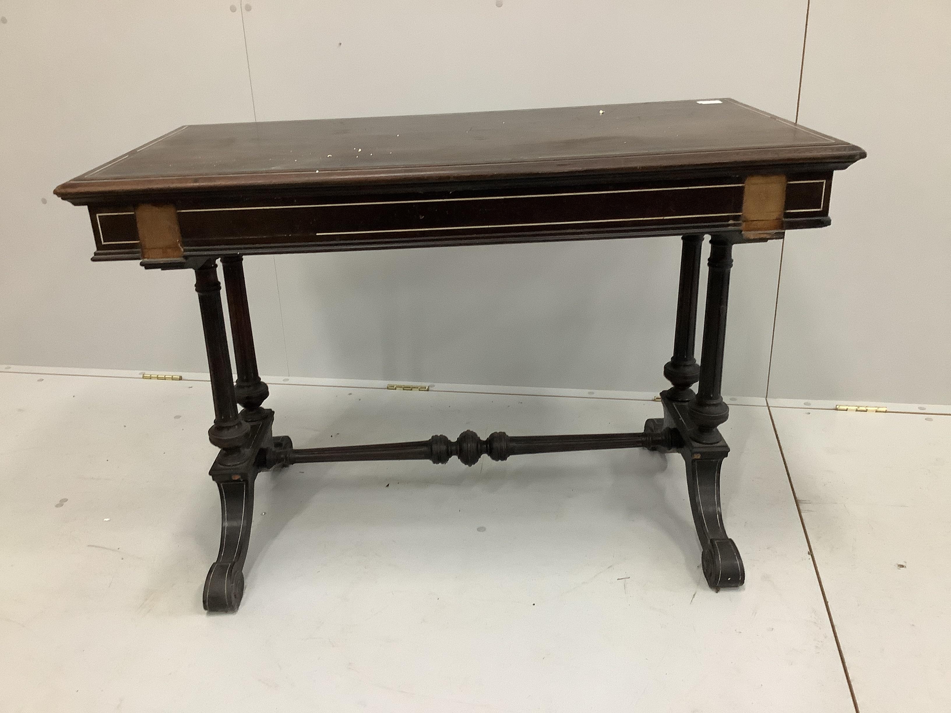 A Victorian ivory inlaid ebonised hall table, width 106cm, depth 56cm, height 71cm Cites Submission reference CPNJU6FP